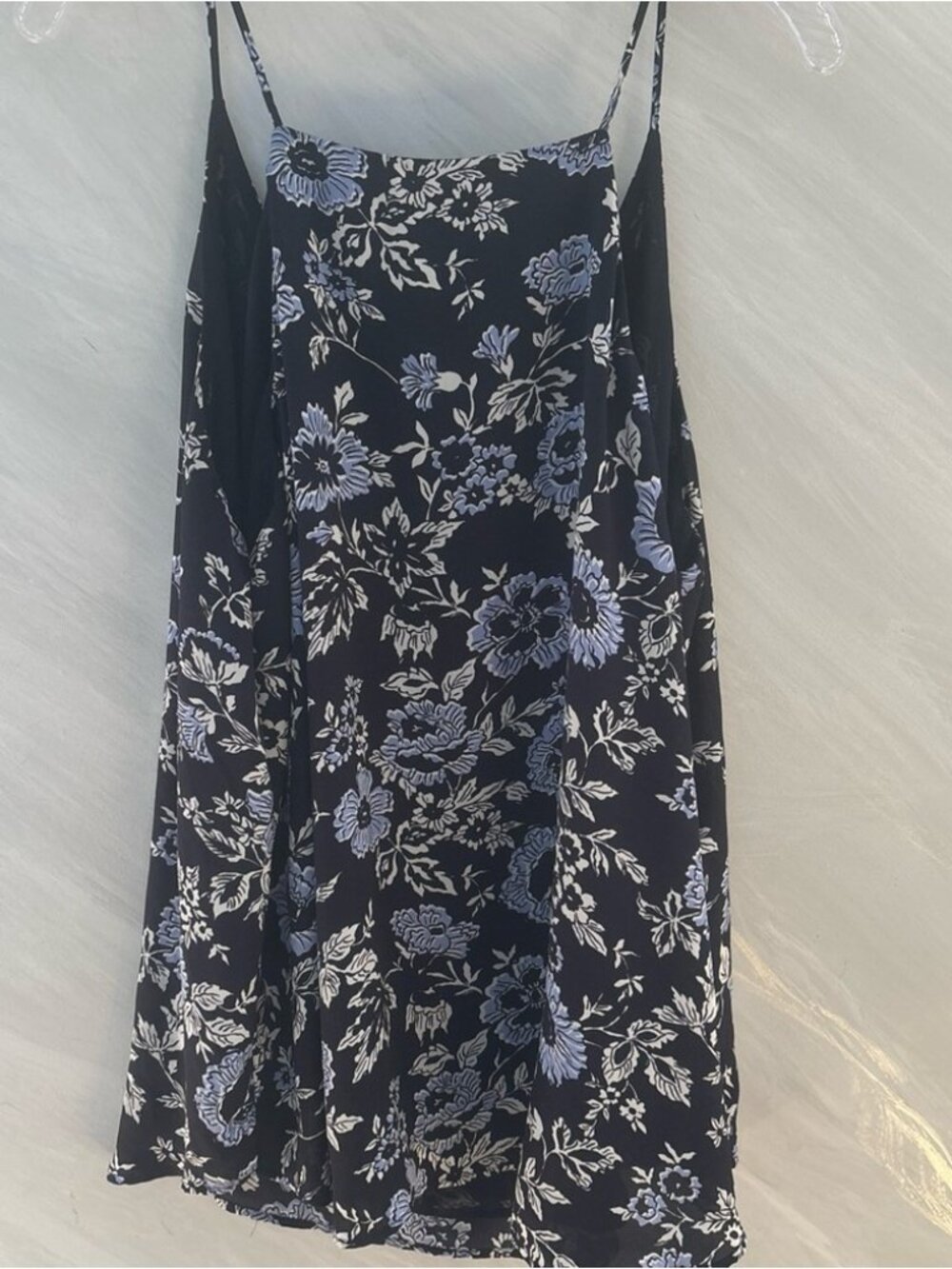 Blue Floral Spaghetti Strap Lined Tank Top Blouse - Picture 2 of 2